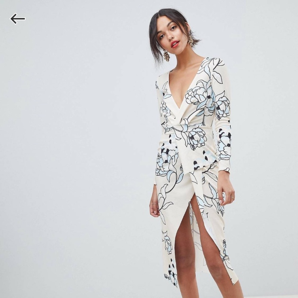 ASOS DESIGN floral textures long sleeve midi dress